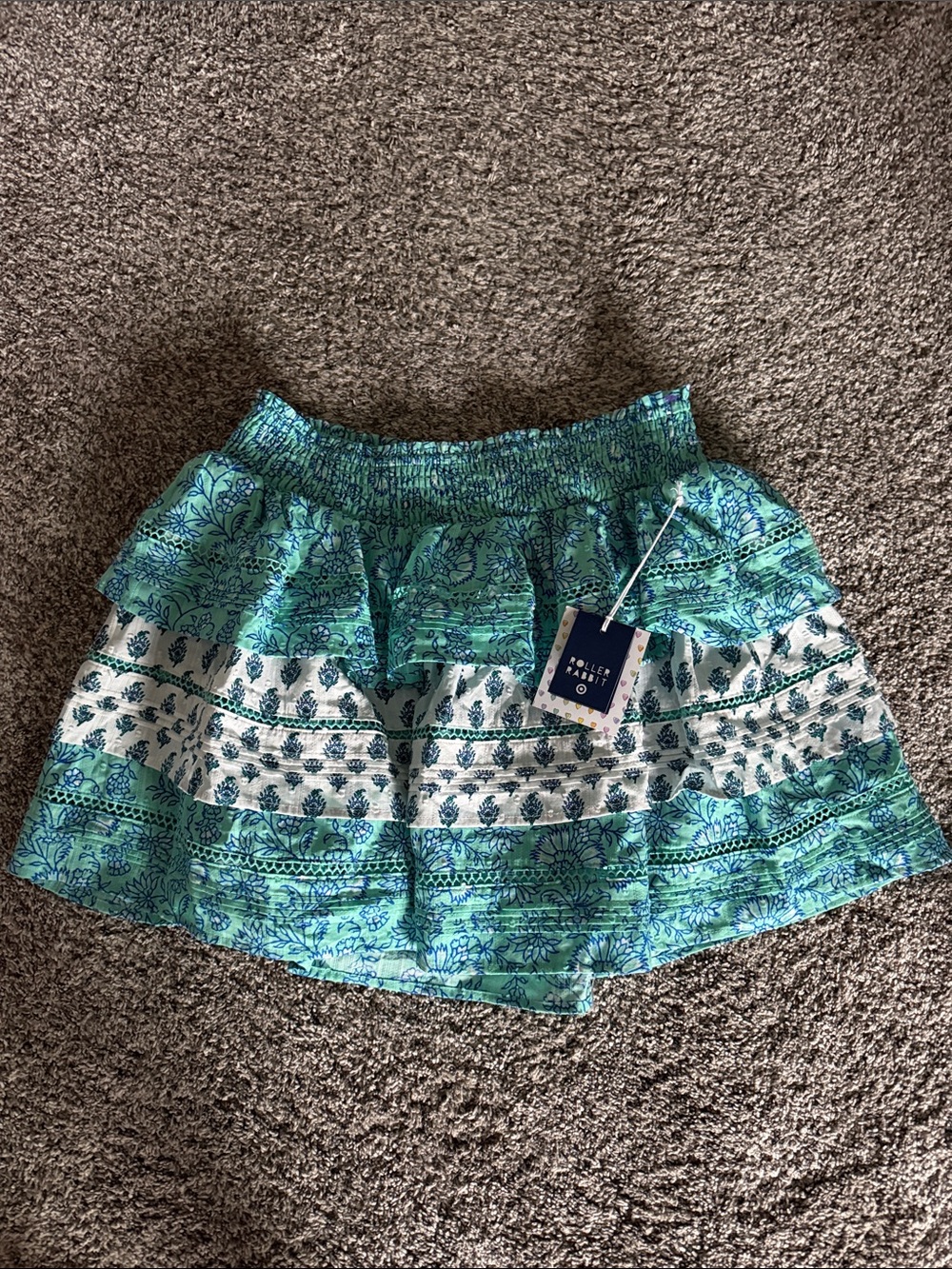 Roller Rabbit Teal and White Tiered Skater Skirt